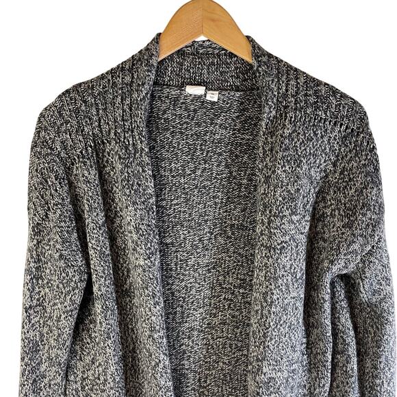 GAP Women's Alpaca Blend Open Front Chunky Knit Cardigan Black White Marled XS - Picture 3 of 6